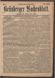 Gr&uuml;nberger Wochenblatt: Zeitung f&uuml;r Stadt und Land, No. 4. (11. Januar 1894)
