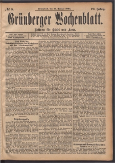 Gr&uuml;nberger Wochenblatt: Zeitung f&uuml;r Stadt und Land, No. 5. (13. Januar 1894)