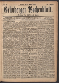 Gr&uuml;nberger Wochenblatt: Zeitung f&uuml;r Stadt und Land, No. 6. (16. Januar 1894)