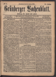 Gr&uuml;nberger Wochenblatt: Zeitung f&uuml;r Stadt und Land, No. 8. (20. Januar 1894)