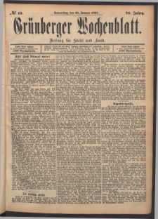 Gr&uuml;nberger Wochenblatt: Zeitung f&uuml;r Stadt und Land, No. 10. (25. Januar 1894)