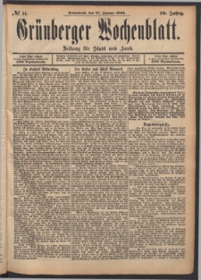 Gr&uuml;nberger Wochenblatt: Zeitung f&uuml;r Stadt und Land, No. 11. (27. Januar 1894)