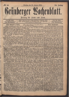Gr&uuml;nberger Wochenblatt: Zeitung f&uuml;r Stadt und Land, No. 12. (30. Januar 1894)