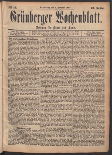 Gr&uuml;nberger Wochenblatt: Zeitung f&uuml;r Stadt und Land, No. 13. (1. Februar 1894)