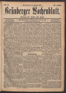 Gr&uuml;nberger Wochenblatt: Zeitung f&uuml;r Stadt und Land, No. 14. (3. Februar 1894)