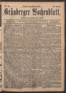 Gr&uuml;nberger Wochenblatt: Zeitung f&uuml;r Stadt und Land, No. 15. (6. Februar 1894)