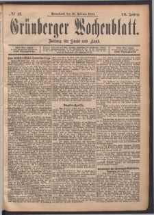Gr&uuml;nberger Wochenblatt: Zeitung f&uuml;r Stadt und Land, No. 17. (10. Februar 1894)