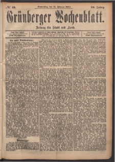 Gr&uuml;nberger Wochenblatt: Zeitung f&uuml;r Stadt und Land, No. 19. (15. Februar 1894)