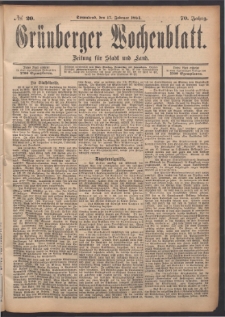 Gr&uuml;nberger Wochenblatt: Zeitung f&uuml;r Stadt und Land, No. 20. (17. Februar 1894)