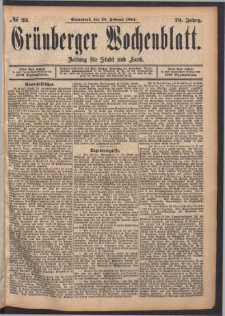 Gr&uuml;nberger Wochenblatt: Zeitung f&uuml;r Stadt und Land, No. 23. (24. Februar 1894)
