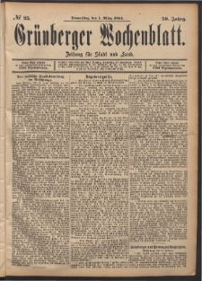 Gr&uuml;nberger Wochenblatt: Zeitung f&uuml;r Stadt und Land, No. 25. (1. M&auml;rz 1894)