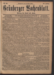 Gr&uuml;nberger Wochenblatt: Zeitung f&uuml;r Stadt und Land, No. 29. (10. M&auml;rz 1894)