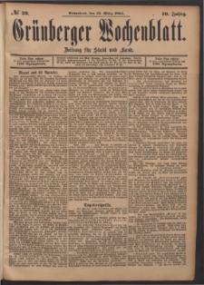 Grünberger Wochenblatt: Zeitung für Stadt und Land, No. 29. (10. März 1894)