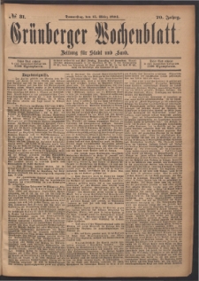 Gr&uuml;nberger Wochenblatt: Zeitung f&uuml;r Stadt und Land, No. 31. (15. M&auml;rz 1894)