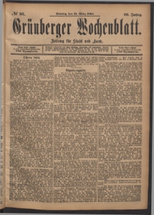 Gr&uuml;nberger Wochenblatt: Zeitung f&uuml;r Stadt und Land, No. 35. (25. M&auml;rz 1894)