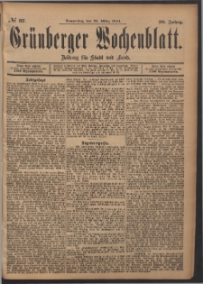 Gr&uuml;nberger Wochenblatt: Zeitung f&uuml;r Stadt und Land, No. 37. (29. M&auml;rz 1894)