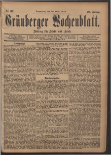 Grünberger Wochenblatt: Zeitung für Stadt und Land, No. 37. (29. März 1894)