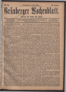 Gr&uuml;nberger Wochenblatt: Zeitung f&uuml;r Stadt und Land, No. 39. (3. April 1894)