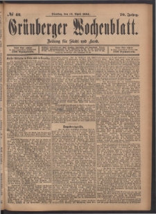 Gr&uuml;nberger Wochenblatt: Zeitung f&uuml;r Stadt und Land, No. 42. (10. April 1894)