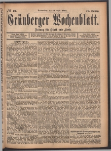 Gr&uuml;nberger Wochenblatt: Zeitung f&uuml;r Stadt und Land, No. 49. (26. April 1894)