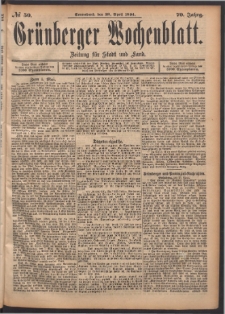 Gr&uuml;nberger Wochenblatt: Zeitung f&uuml;r Stadt und Land, No. 50. (28. April 1894)