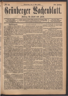 Gr&uuml;nberger Wochenblatt: Zeitung f&uuml;r Stadt und Land, No. 52. (3. Mai 1894)