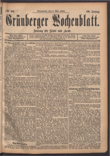 Gr&uuml;nberger Wochenblatt: Zeitung f&uuml;r Stadt und Land, No. 53. (5. Mai 1894)