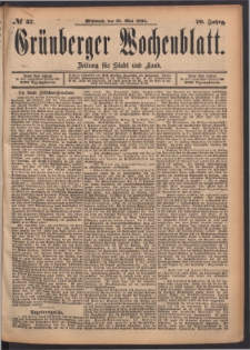 Gr&uuml;nberger Wochenblatt: Zeitung f&uuml;r Stadt und Land, No. 57. (16. Mai 1894)