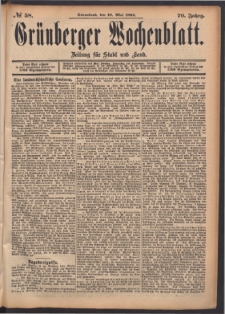 Gr&uuml;nberger Wochenblatt: Zeitung f&uuml;r Stadt und Land, No. 58. (19. Mai 1894)