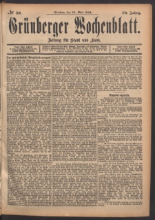 Gr&uuml;nberger Wochenblatt: Zeitung f&uuml;r Stadt und Land, No. 59. (22. Mai 1894)