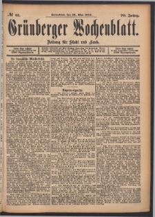 Gr&uuml;nberger Wochenblatt: Zeitung f&uuml;r Stadt und Land, No. 61. (26. Mai 1894)