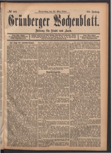 Gr&uuml;nberger Wochenblatt: Zeitung f&uuml;r Stadt und Land, No. 63. (31. Mai 1894)
