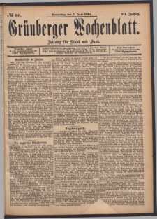Gr&uuml;nberger Wochenblatt: Zeitung f&uuml;r Stadt und Land, No. 66. (7. Juni 1894)