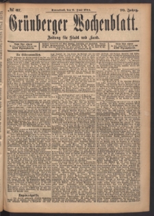 Gr&uuml;nberger Wochenblatt: Zeitung f&uuml;r Stadt und Land, No. 67. (9. Juni 1894)