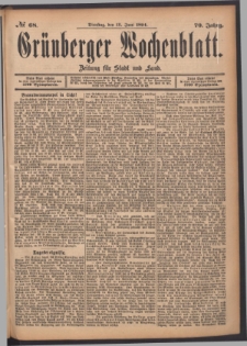 Gr&uuml;nberger Wochenblatt: Zeitung f&uuml;r Stadt und Land, No. 68. (12. Juni 1894)