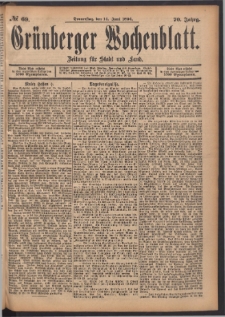 Gr&uuml;nberger Wochenblatt: Zeitung f&uuml;r Stadt und Land, No. 69. (14. Juni 1894)