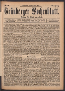 Gr&uuml;nberger Wochenblatt: Zeitung f&uuml;r Stadt und Land, No. 70. (16. Juni 1894)