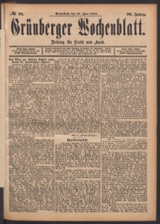 Grünberger Wochenblatt: Zeitung für Stadt und Land, No. 70. (16. Juni 1894)