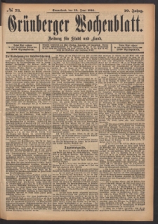 Gr&uuml;nberger Wochenblatt: Zeitung f&uuml;r Stadt und Land, No. 73. (23. Juni 1894)