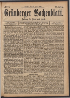 Gr&uuml;nberger Wochenblatt: Zeitung f&uuml;r Stadt und Land, No. 74. (26. Juni 1894)