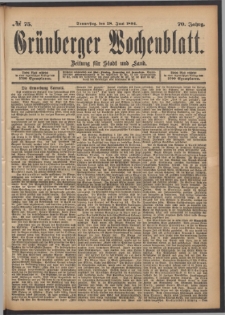 Gr&uuml;nberger Wochenblatt: Zeitung f&uuml;r Stadt und Land, No. 75. (28. Juni 1894)