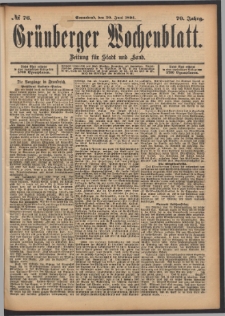 Gr&uuml;nberger Wochenblatt: Zeitung f&uuml;r Stadt und Land, No. 76. (30. Juni 1894)