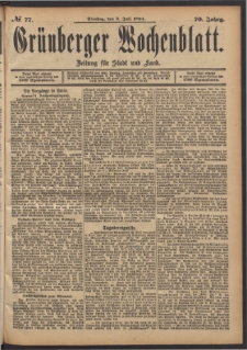 Gr&uuml;nberger Wochenblatt: Zeitung f&uuml;r Stadt und Land, No. 77. (3. Juli 1894)