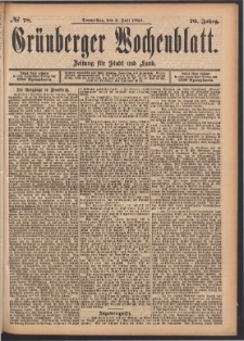 Gr&uuml;nberger Wochenblatt: Zeitung f&uuml;r Stadt und Land, No. 78. (5. Juli 1894)