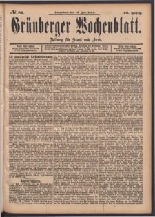 Grünberger Wochenblatt: Zeitung für Stadt und Land, No. 82. (14. Juli 1894)