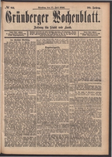 Gr&uuml;nberger Wochenblatt: Zeitung f&uuml;r Stadt und Land, No. 83. (17. Juli 1894)