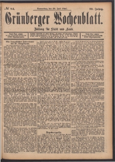 Gr&uuml;nberger Wochenblatt: Zeitung f&uuml;r Stadt und Land, No. 84. (19. Juli 1894)
