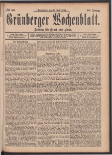 Gr&uuml;nberger Wochenblatt: Zeitung f&uuml;r Stadt und Land, No. 85. (21. Juli 1894)
