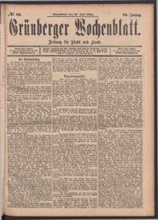 Grünberger Wochenblatt: Zeitung für Stadt und Land, No. 85. (21. Juli 1894)