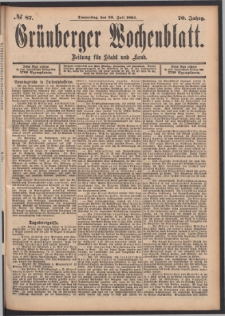 Gr&uuml;nberger Wochenblatt: Zeitung f&uuml;r Stadt und Land, No. 87. (26. Juli 1894)